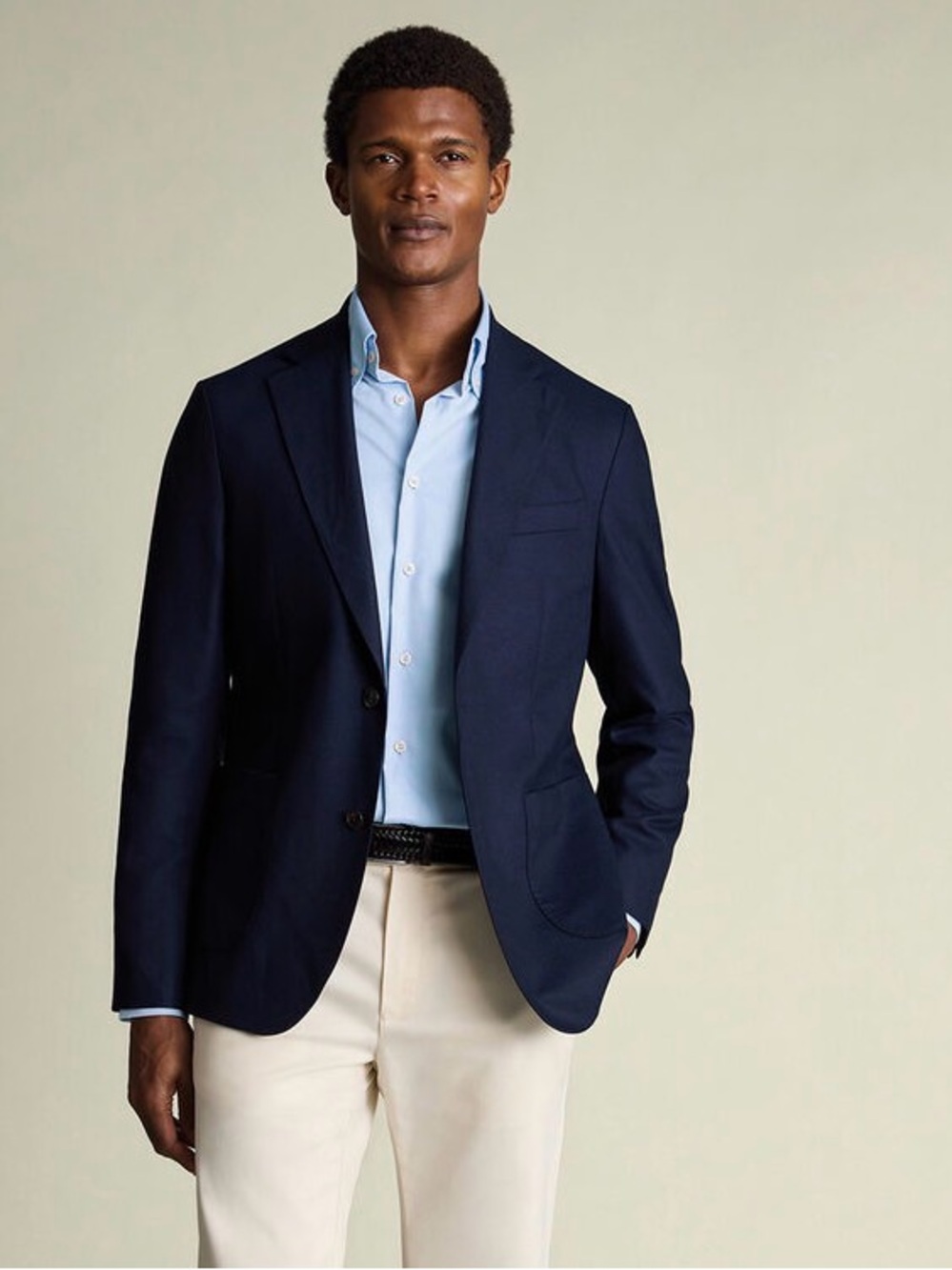 Charles Tyrwhitt 100% Wool Textured Navy Single-Breasted Sport Coat